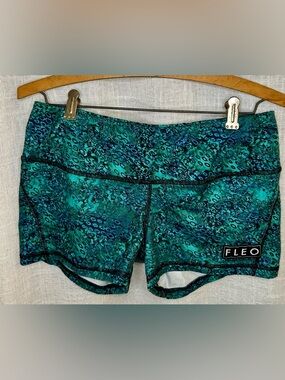 Fleo 3.25 contour Teal & Blue Patterned Athletic Shorts EUC L